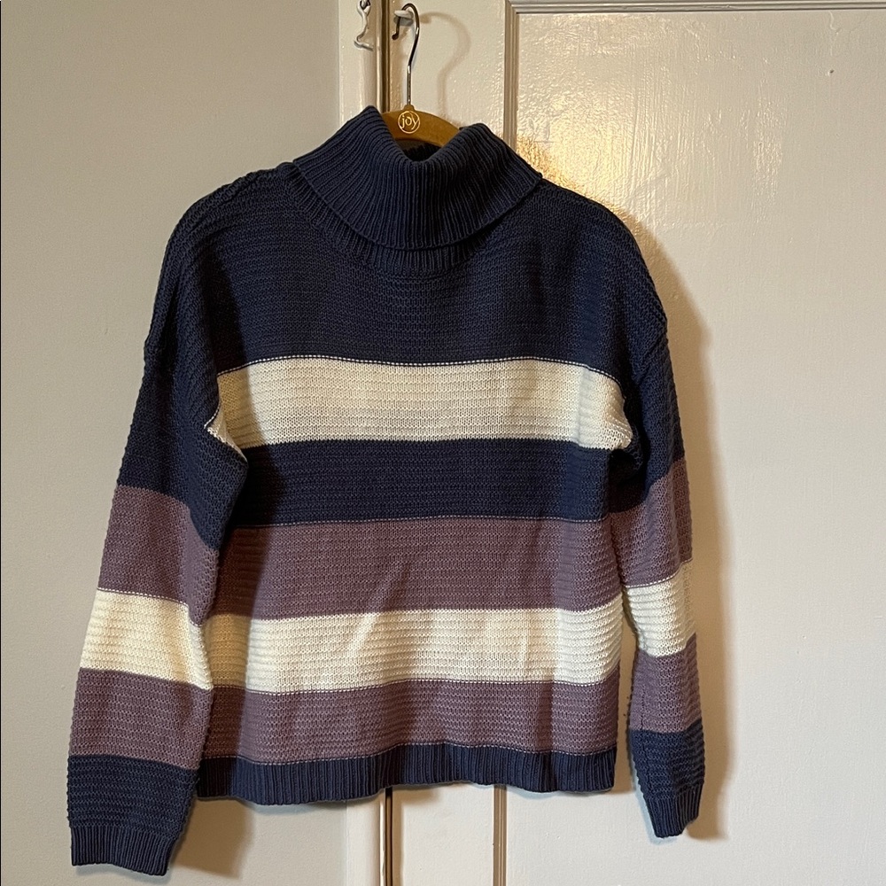 Derek Heart Navy, Cream, and purple Striped Turtleneck Sweater